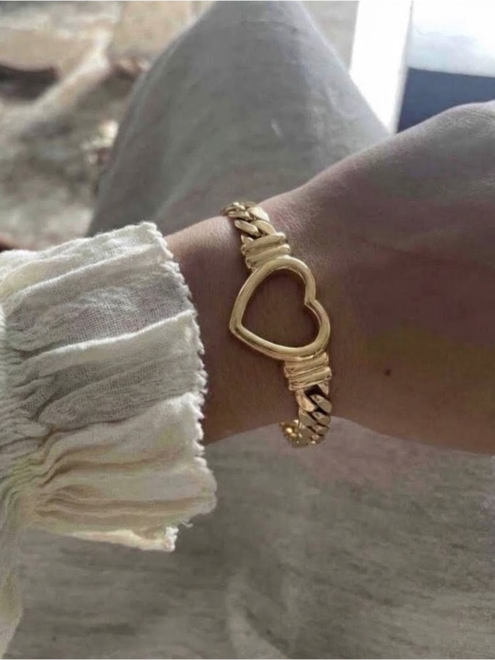 Gold Plated Heart Cuban Link Bracelet Stainless Steel Women's Jewelry Chunky